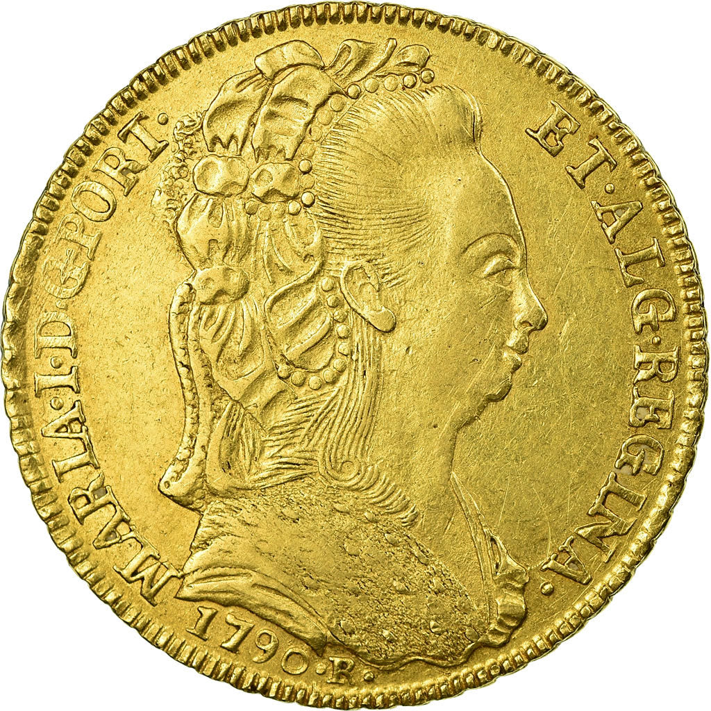 Coin, Brazil, Maria I, 6400 Reis, 1790, Rio de Janeiro, AU(50-53), Gold