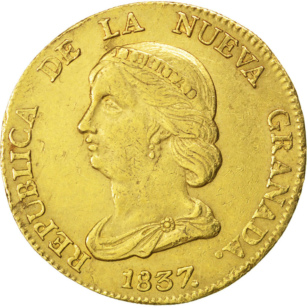 COLOMBIA, 16 Pesos, Diez I Seis, 1837, Bogota, KM #94.1, AU(50-53), Gold, 26.86