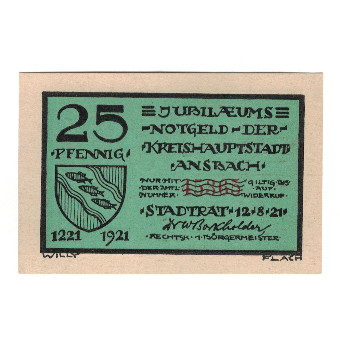 Banknote, Germany, Ansbach, 25 Pfennig, personnage, 1921, 1921-08-12, AU(55-58)