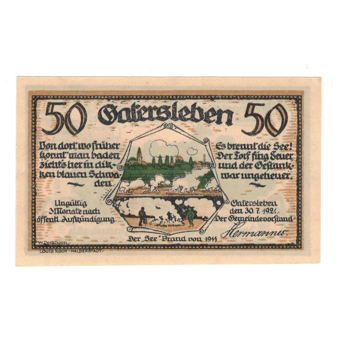 Banconote, Germania, Gatersleben Gemeinde, 50 Pfennig, train, 1921, 1921-07-30