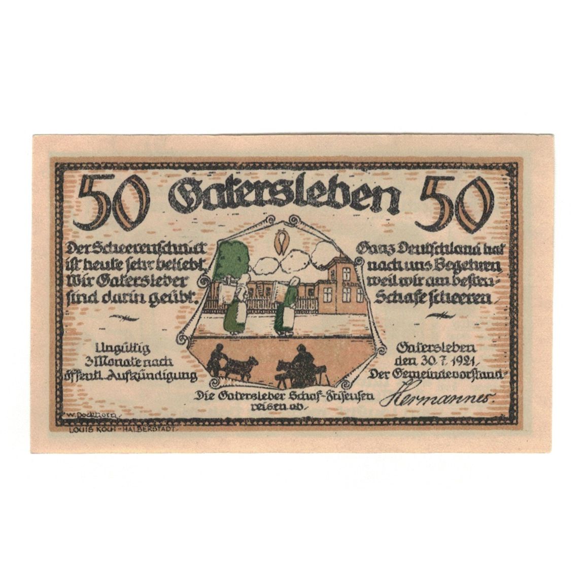 Banconote, Germania, Gatersleben Gemeinde, 50 Pfennig, Maison, 1921, 1921-07-30