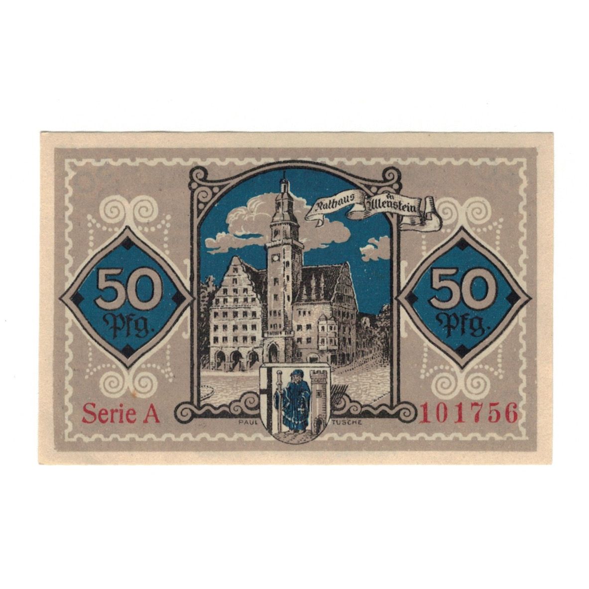Banknote, Germany, Allenstein Stadt, 50 Pfennig, Monument, 1921, 1921-04-01