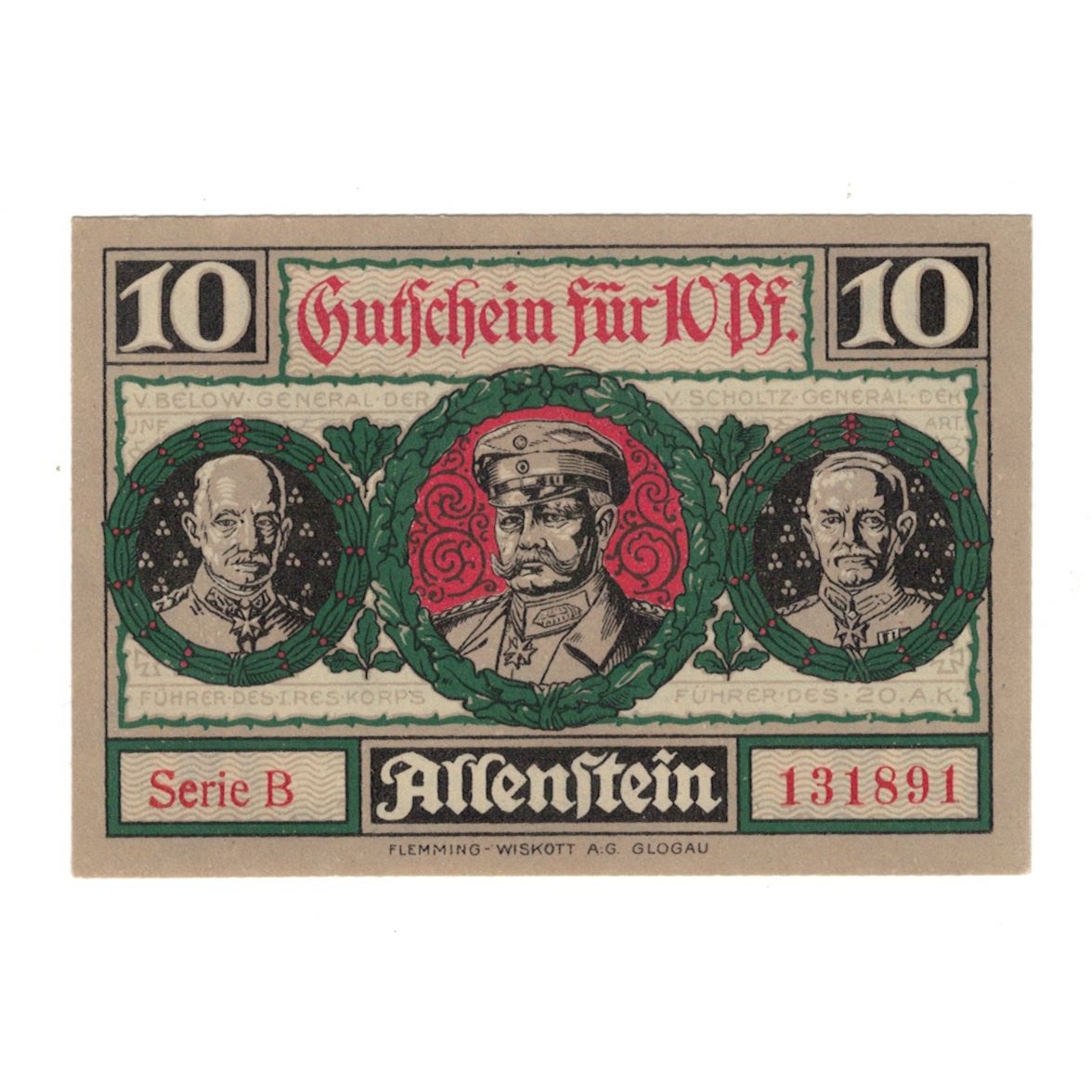 Banknote, Germany, Allenstein Stadt, 10 Pfennig, personnage, 1921, 1921-04-01