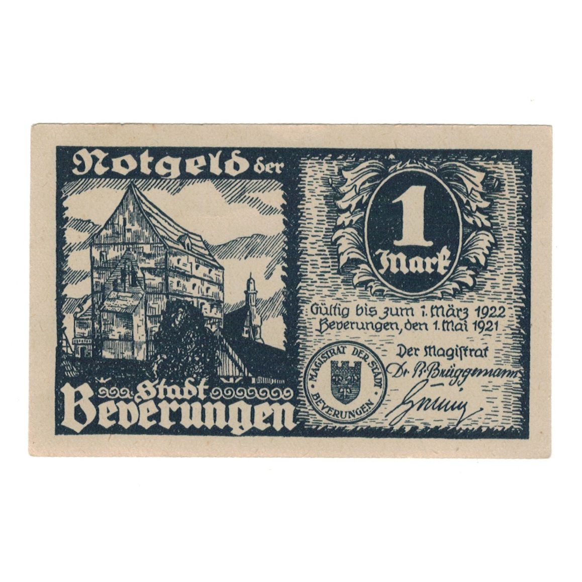 Banknote, Germany, Beverungen Stadt, 1 Mark, Maison, 1921, 1922-03-01