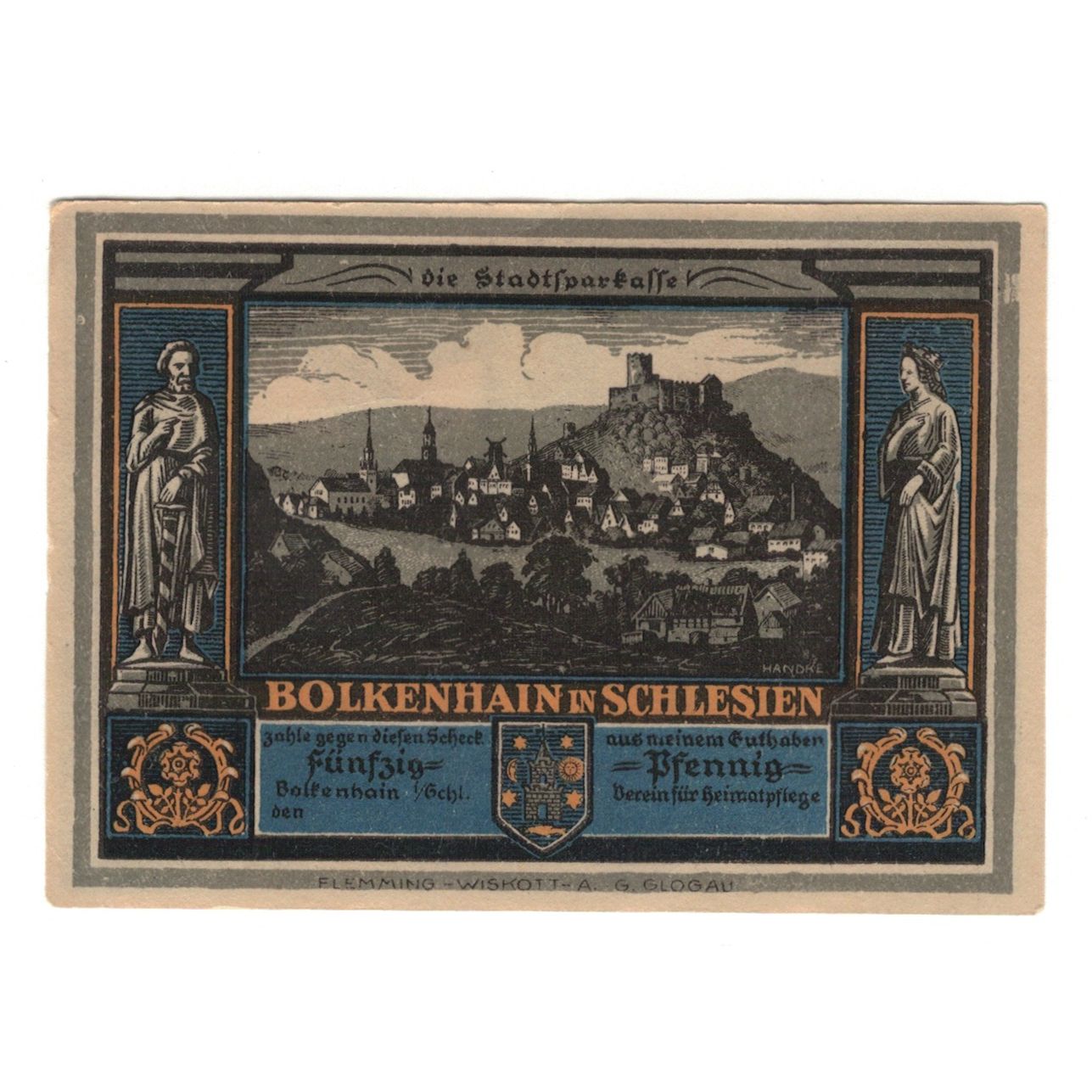 Billet, Allemagne, Bolkenhain Verein für Heimatpflege, 50 Pfennig, village