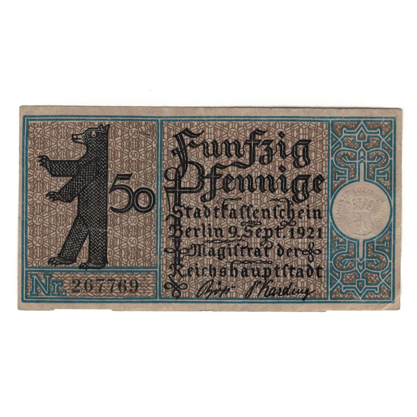 Banknote, Germany, Berlin Stadt, 50 Pfennig, calèche 4, 1921, 1921-09-09