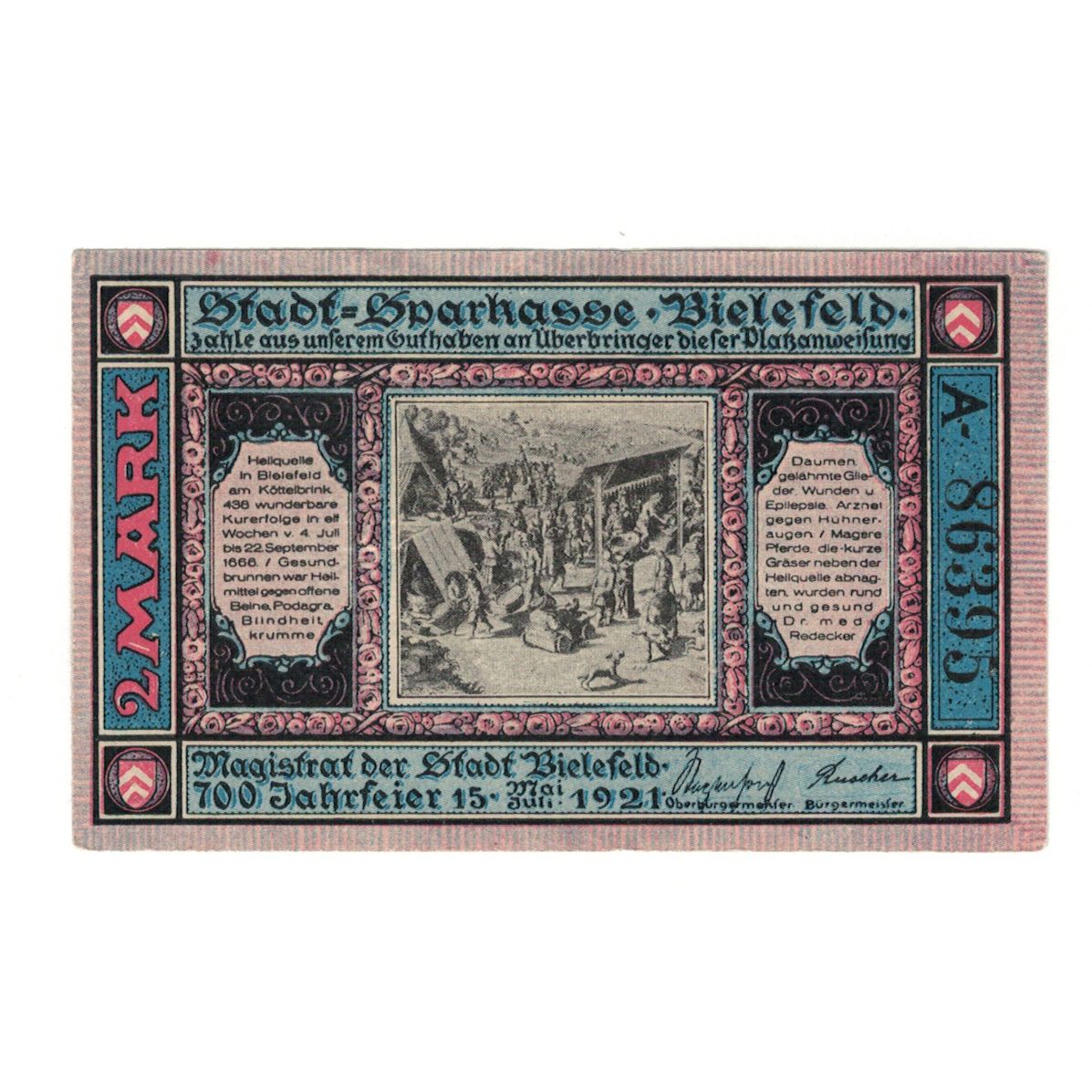 Banknote, Germany, Bielefeld Stadt, 2 Mark, personnage, 1921, 1922-10-01