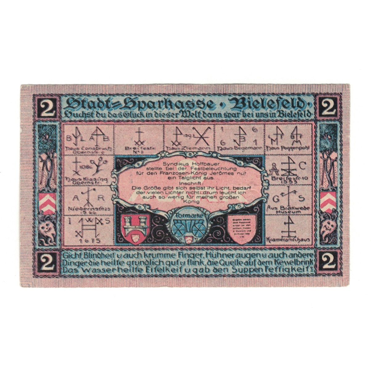 Banknote, Germany, Bielefeld Stadt, 2 Mark, personnage, 1921, 1922-10-01