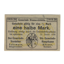 Geldschein, Deutschland, Bismarckhütte Gemeinde, 1/2 Mark, Ecusson 1, 1920