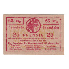 Nota, Alemanha, Bismarckhütte Gemeinde, 25 Pfennig, Ecusson, 1920, 1920-12-31