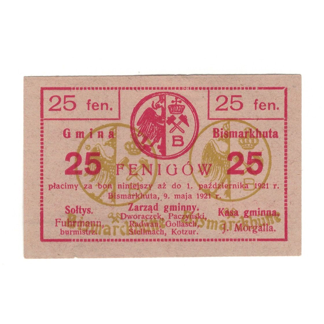 Geldschein, Deutschland, Bismarckhütte Gemeinde, 25 Pfennig, Ecusson, 1920