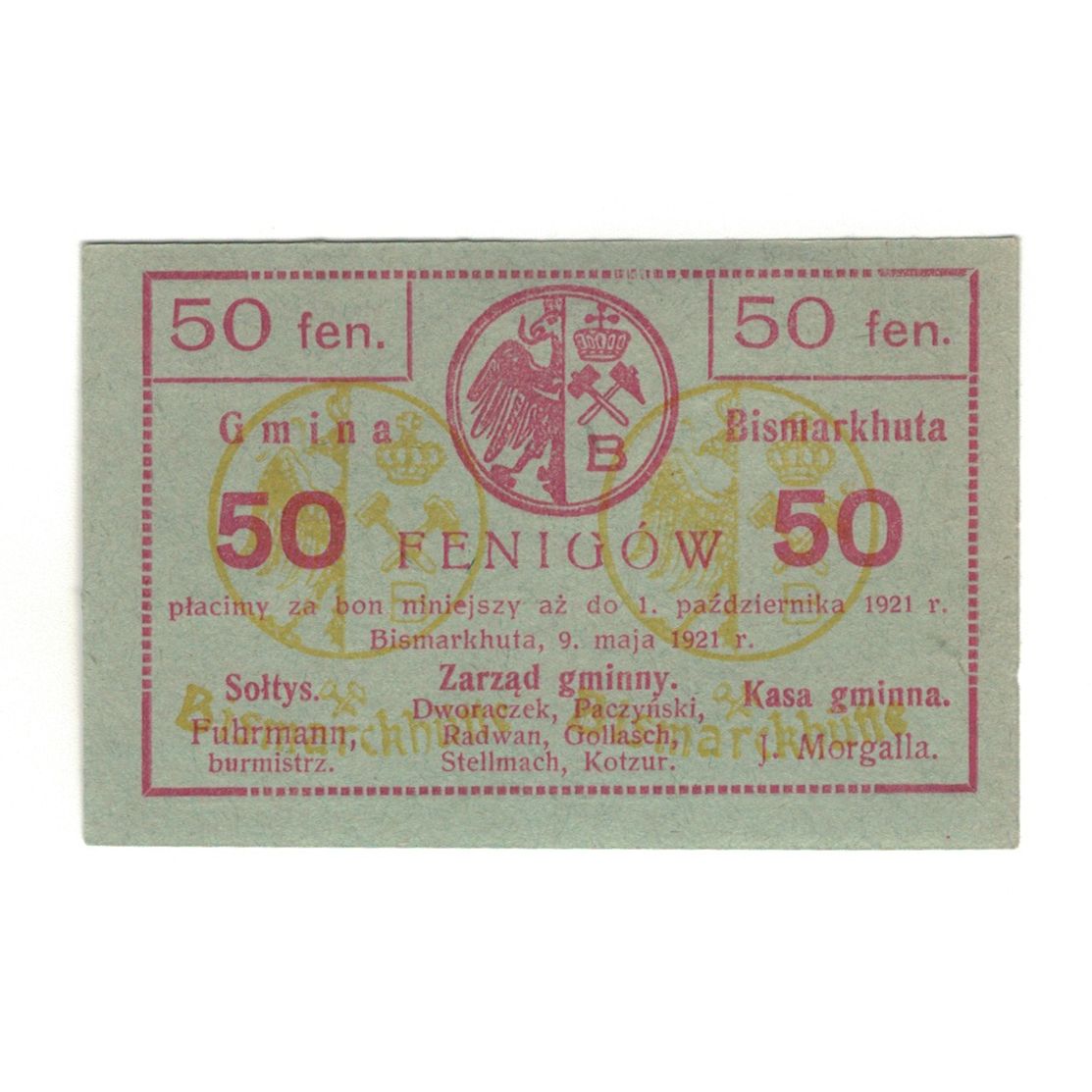 Banknot, Niemcy, Bismarckhütte Gemeinde, 50 Pfennig, Ecusson, 1920, 1920-12-31