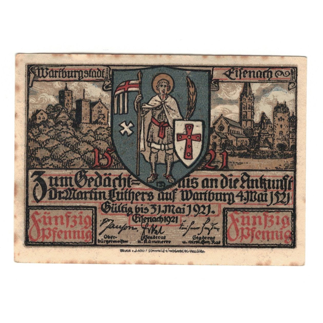 Billet, Allemagne, Eisenach Stadt, 50 Pfennig, village 1, 1921, 1921-05-31