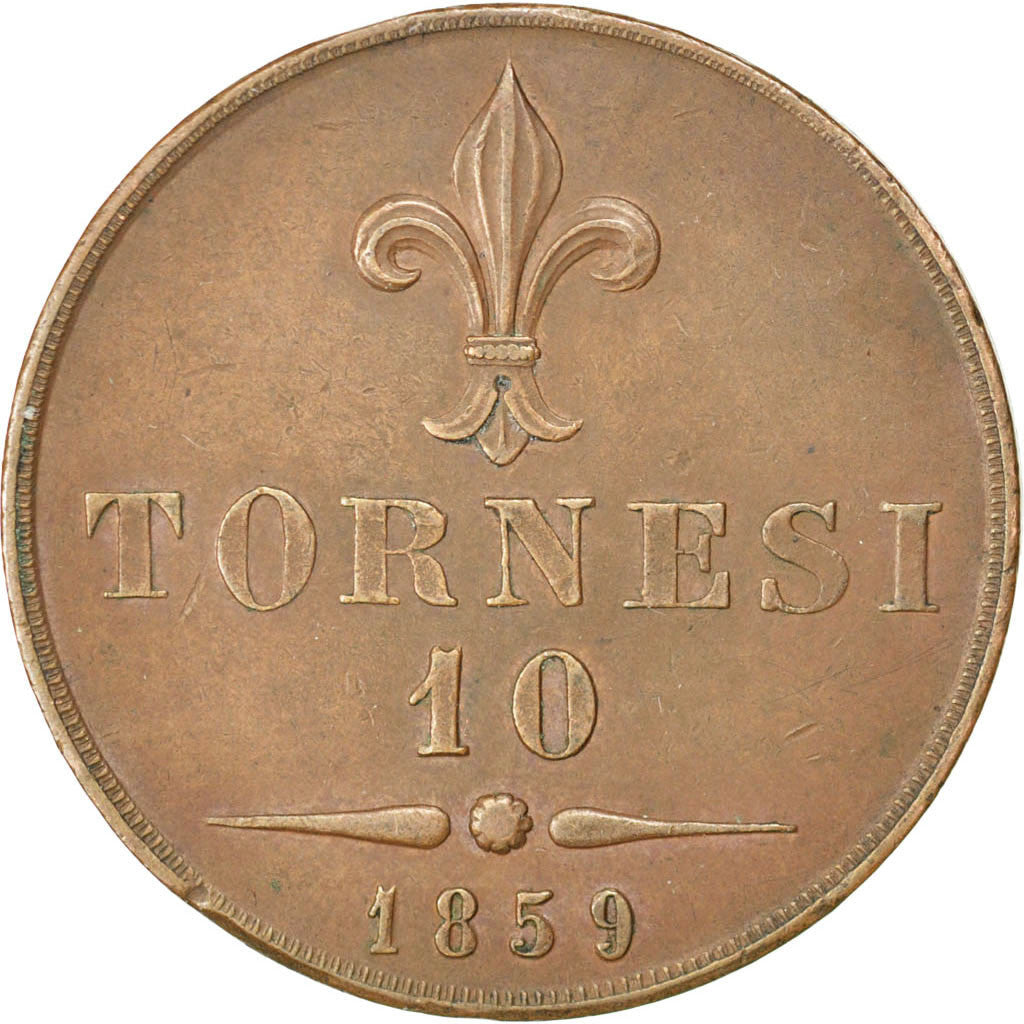 Coin, ITALIAN STATES, NAPLES, Francesco II, 10 Tornesi, 1859, Naples, AU(50-53)