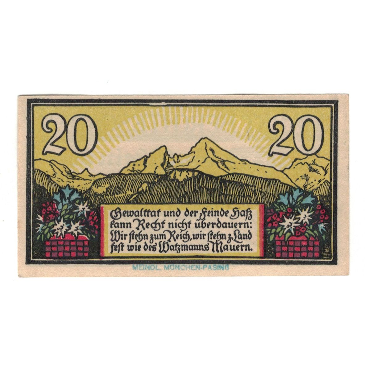 Geldschein, Deutschland, Berchtesgaden Marktgemeinde, 20 Pfennig, Ecusson, 1920