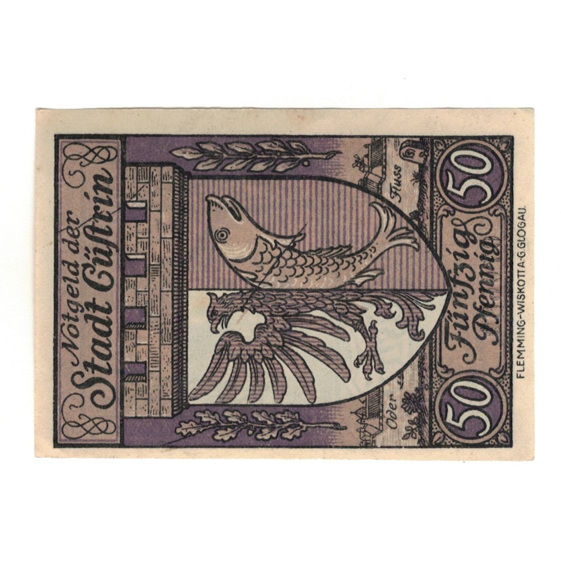 Banconote, Germania, Cüstrin Stadt, 50 Pfennig, Poissons, 1921, 1921-02-01