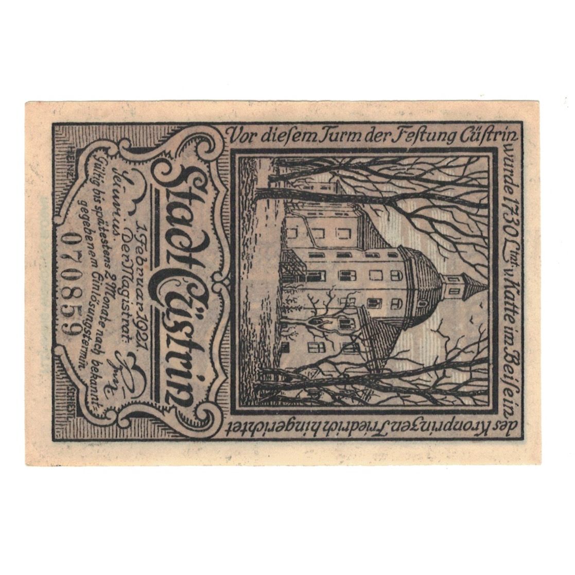 Geldschein, Deutschland, Cüstrin Stadt, 50 Pfennig, Poissons 1, 1921