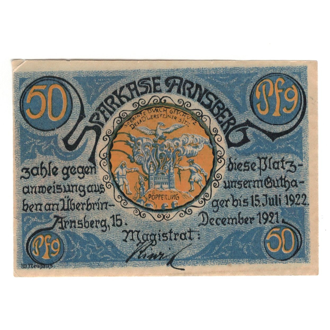 Billet, Allemagne, Arnsberg, 50 Pfennig, personnage, 1921, 1921-12-15, NEUF