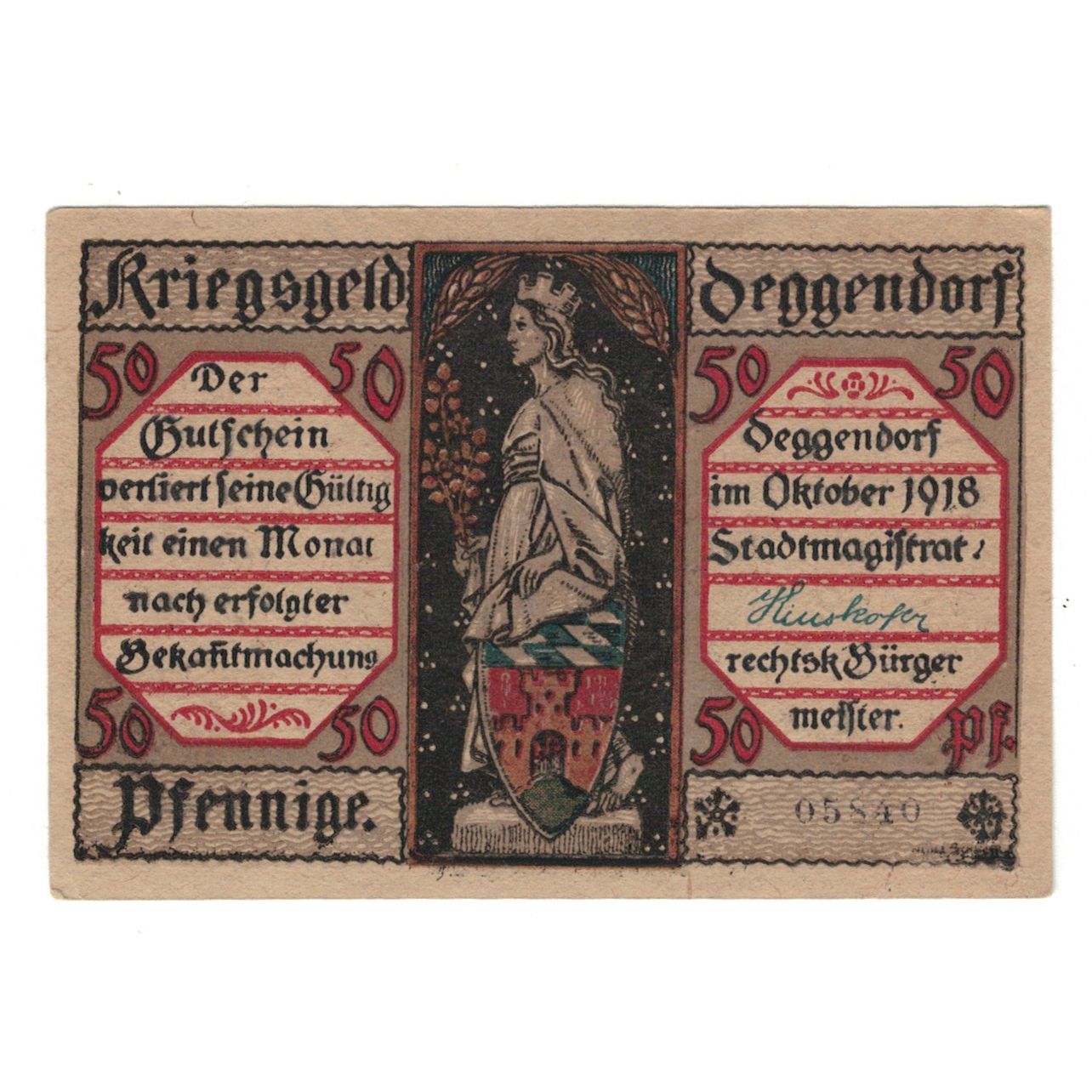 Banknote, Germany, Deggendorf Stadt, 50 Pfennig, Batiment, 1918, AU(55-58)