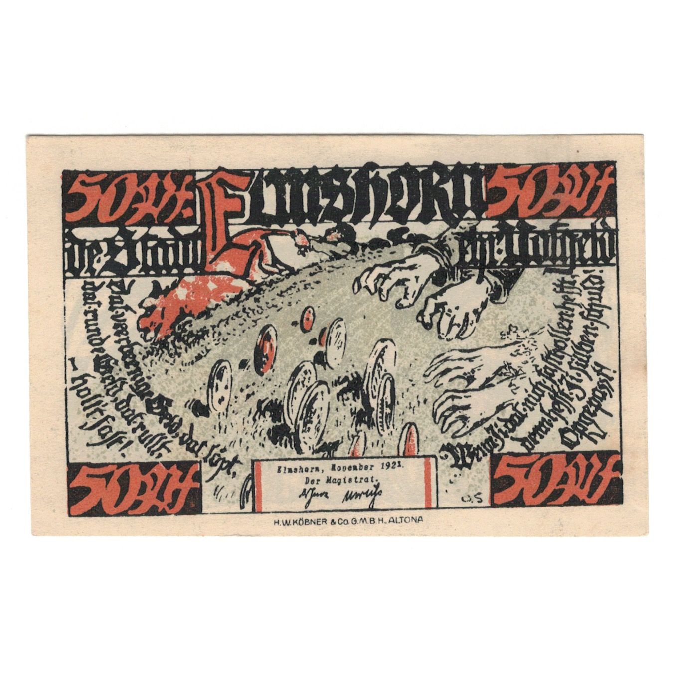 Banknote, Germany, Elmshorn Stadt, 50 Pfennig, personnage, 1921 (1922)