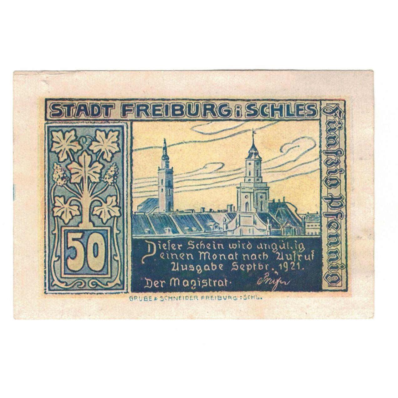 Banknote, Germany, Freiburg i. Schles, 50 Pfennig, paysage, 1921, UNC(60-62)