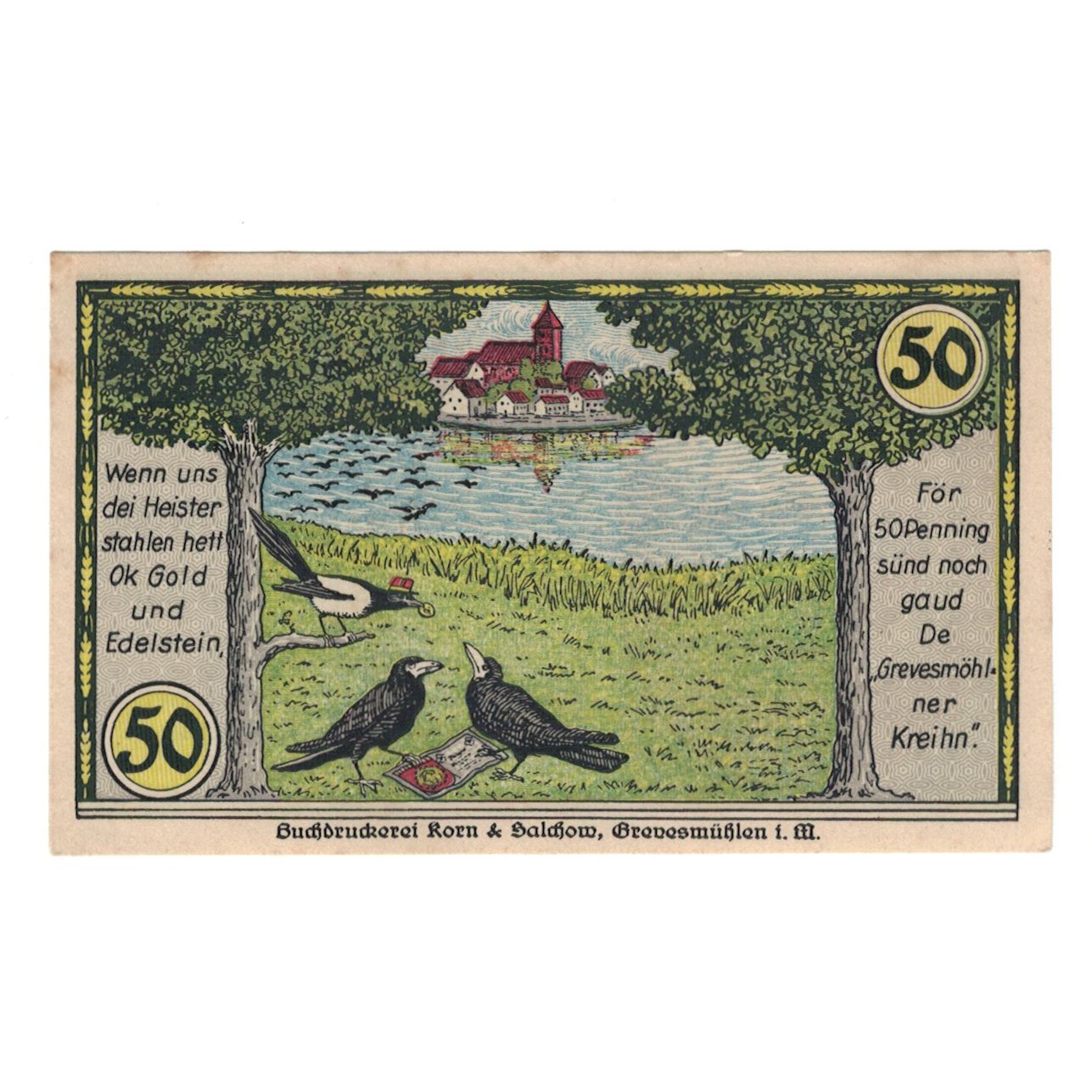 Billet, Allemagne, Grevesmuhlen Stadt, 50 Pfennig, paysage, 1923, 1923-12-31