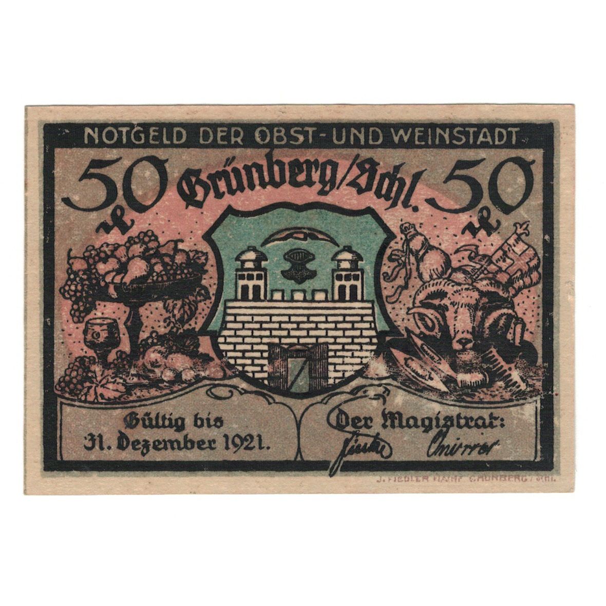 Billet, Allemagne, Grünberg, 50 Pfennig, personnage 1, 1921, 1921-12-31, SUP+