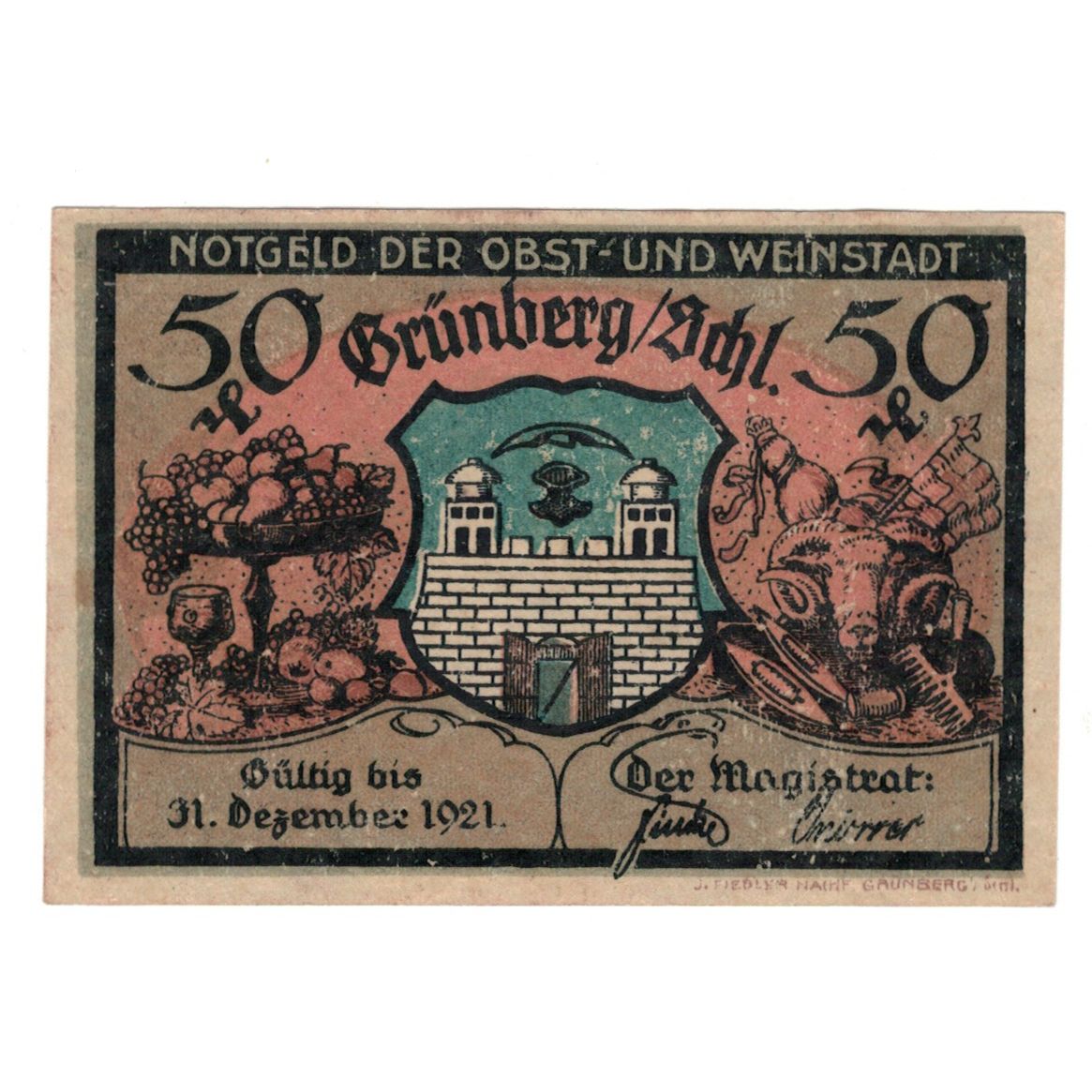 Banconote, Germania, Grünberg, 50 Pfennig, personnage 4, 1921, 1921-12-31, SPL
