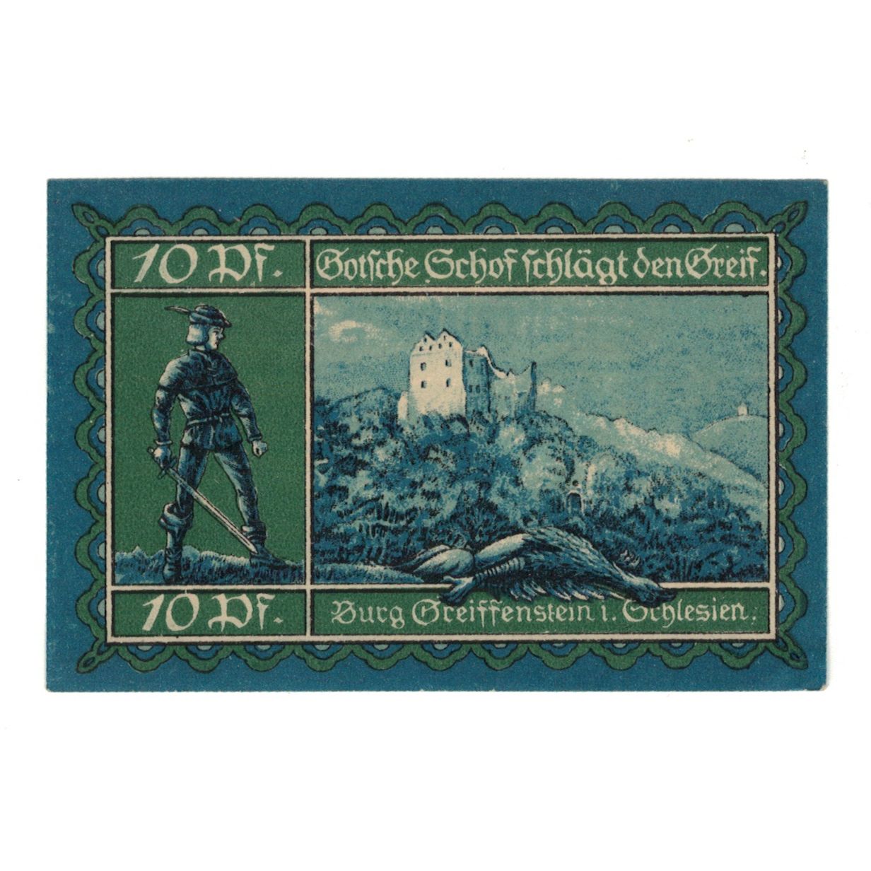 Banknote, Germany, Greiffenberg, 10 Pfennig, ruine, 1920, 1920-04-19