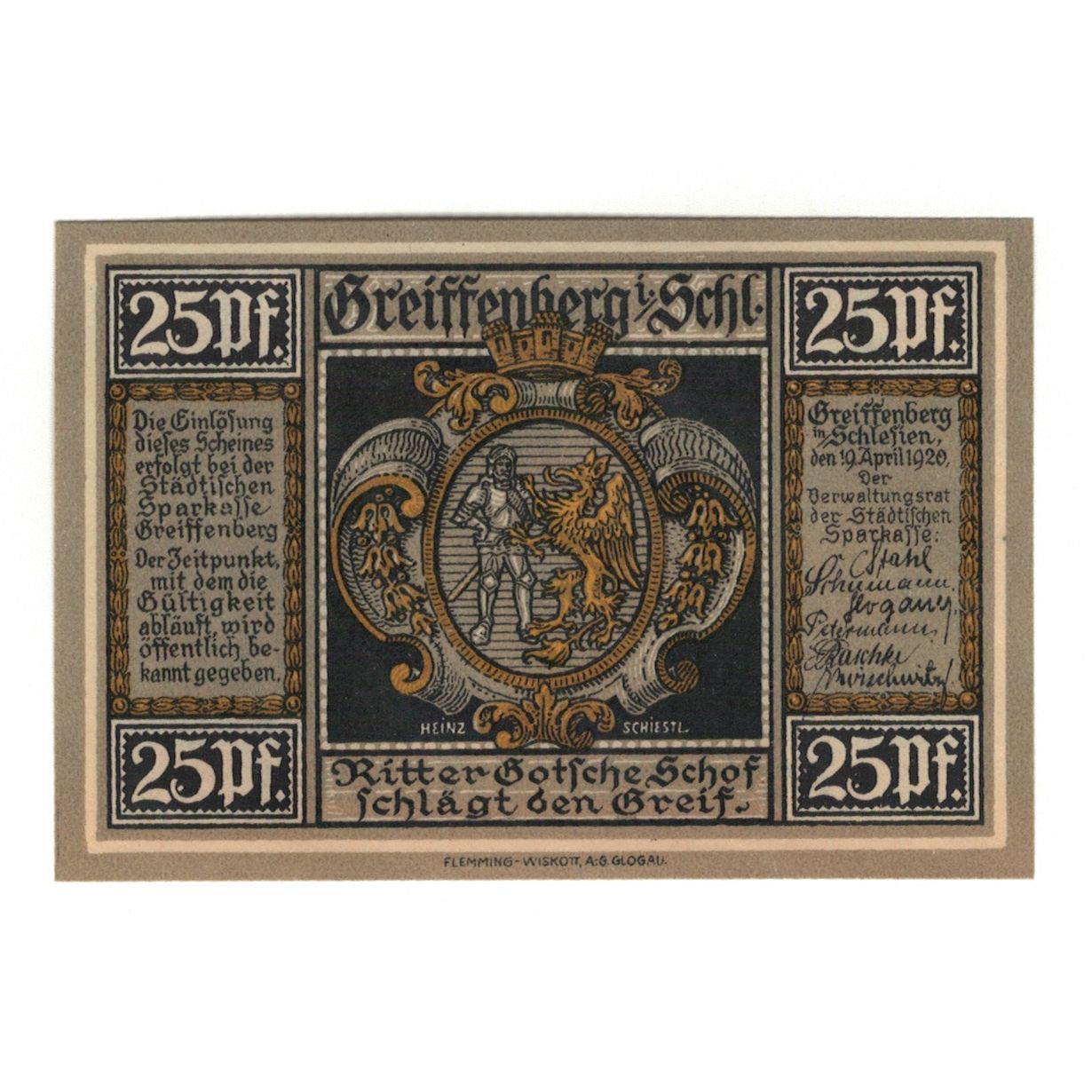 Banknote, Germany, Greiffenberg, 25 Pfennig, personnage 3, 1920, 1920-04-19