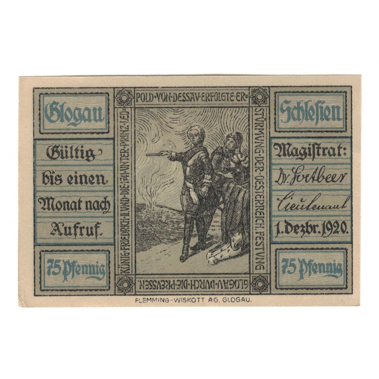 Banknote, Germany, Glogau Stadt, 75 Pfennig, bataille 1, 1920, 1920-12-01