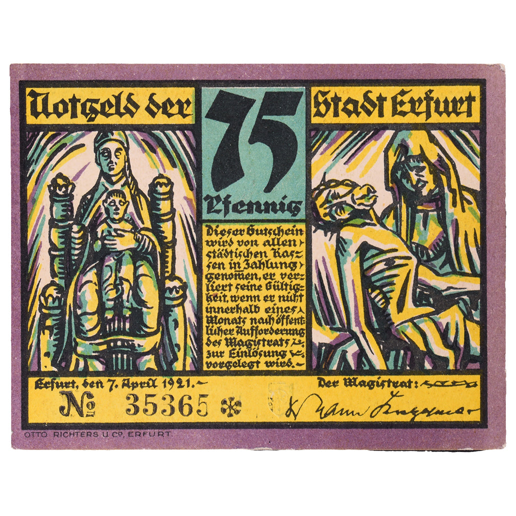 Banknote, Germany, Erfurt Stadt, 75 Pfennig, personnage, 1920, 1920-04-09