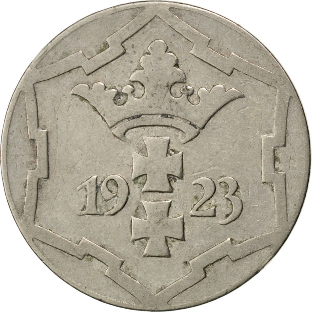 DANZIG, 10 Pfennig, 1923, KM #143, EF(40-45), Copper-Nickel, 3.97