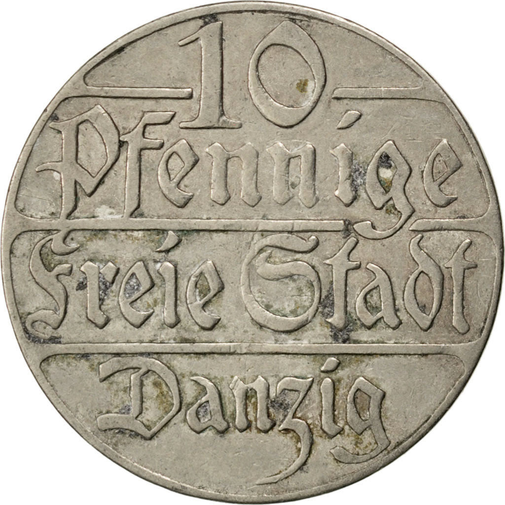 DANZIG, 10 Pfennig, 1923, KM #143, EF(40-45), Copper-Nickel, 3.97