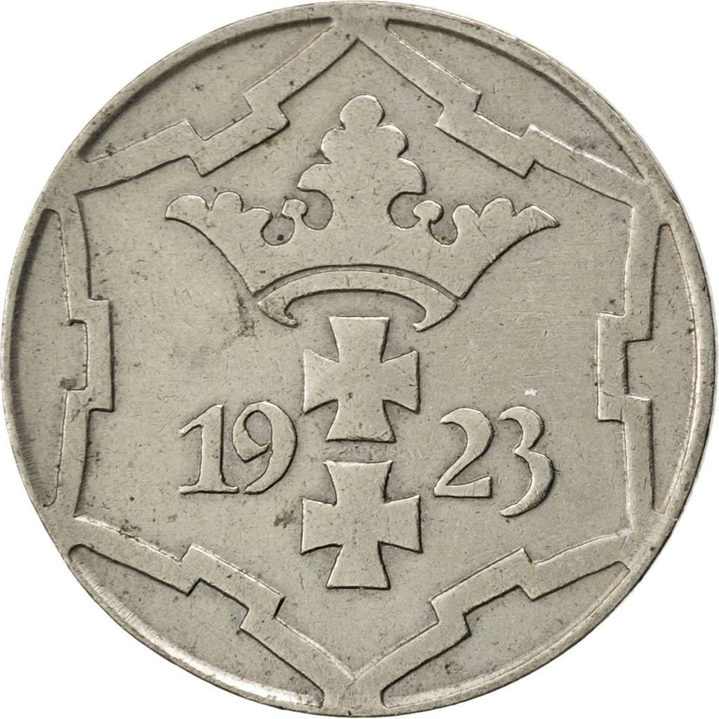 DANZIG, 10 Pfennig, 1923, KM #143, EF(40-45), Copper-Nickel, 4.01