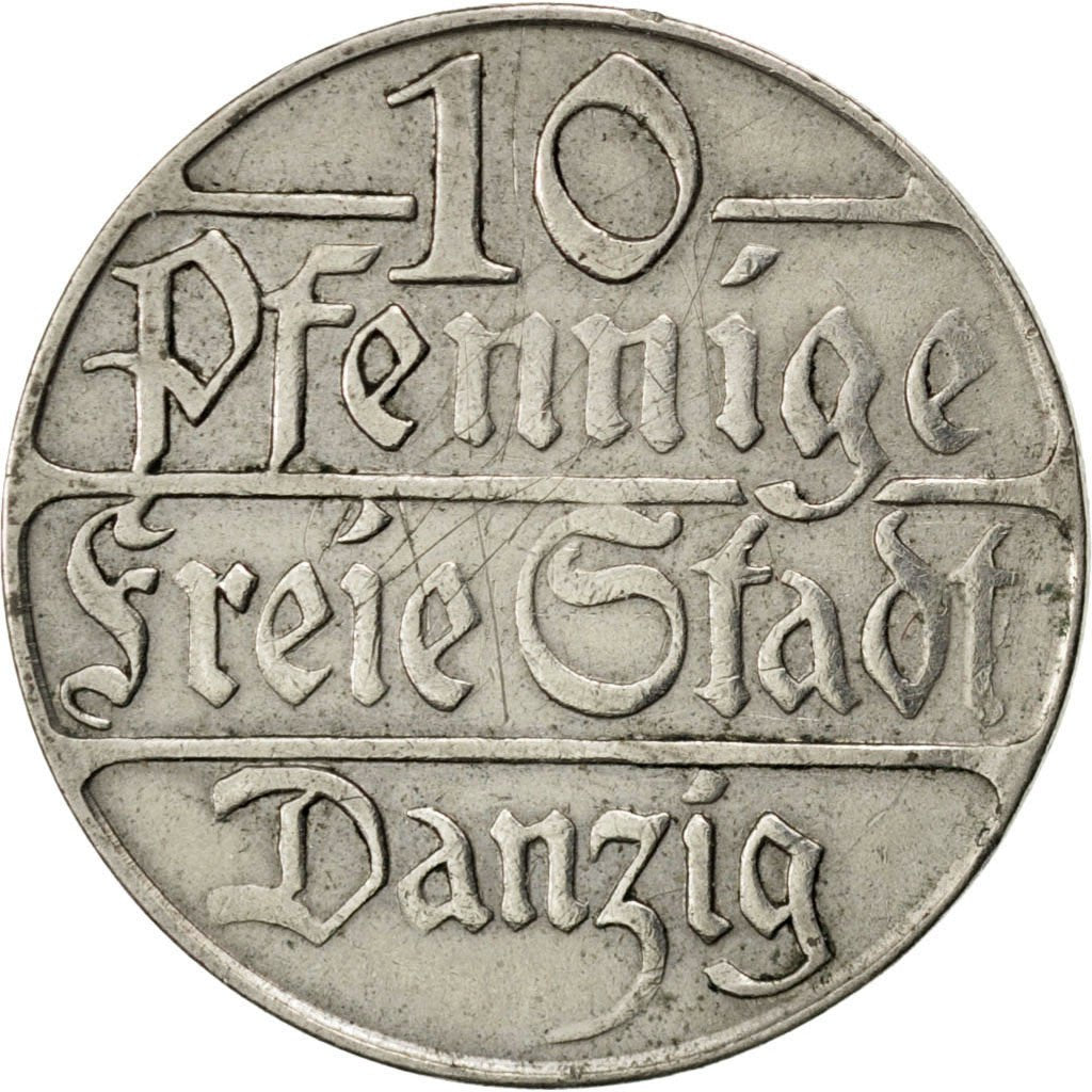 DANZIG, 10 Pfennig, 1923, KM #143, EF(40-45), Copper-Nickel, 4.01