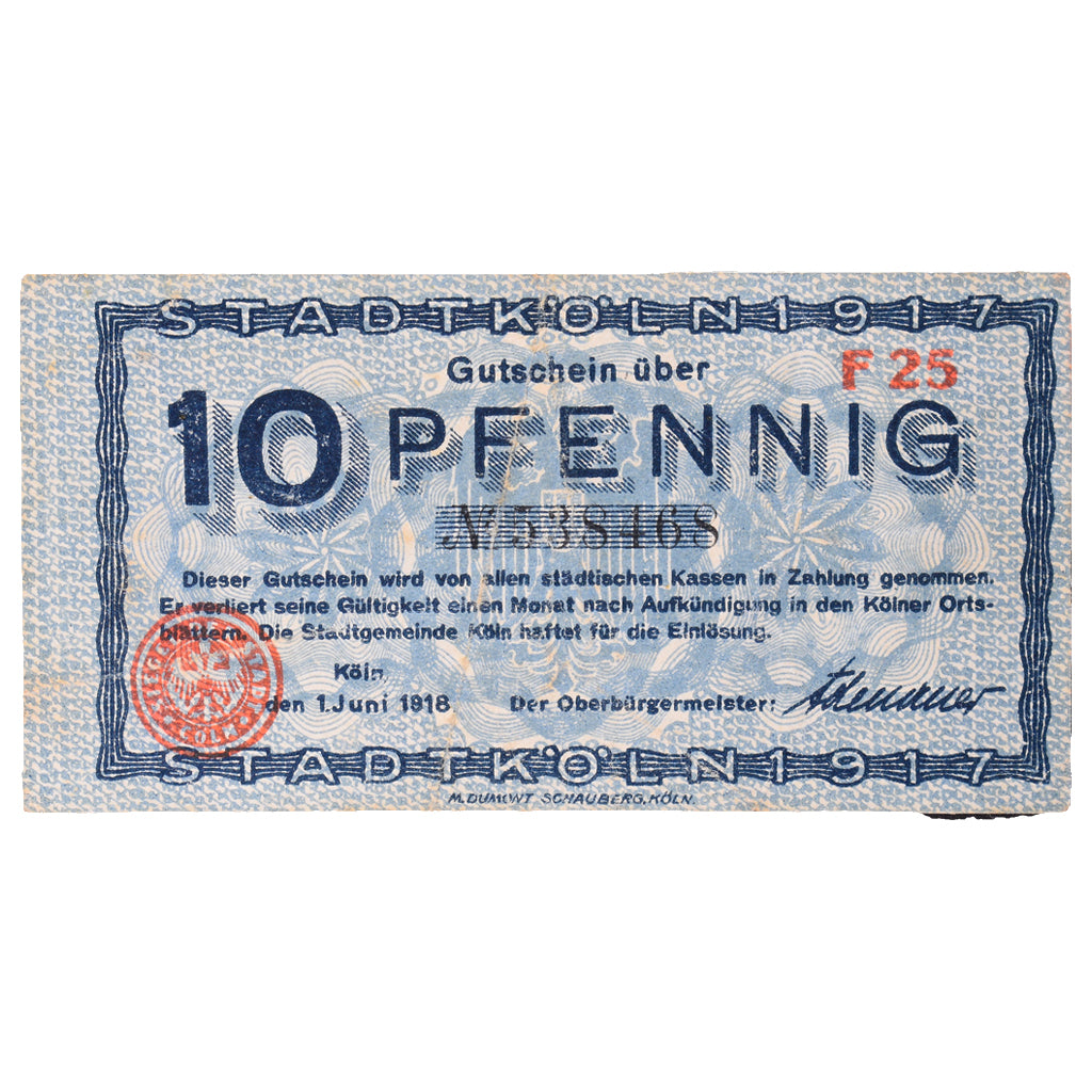 Banknote, Germany, Köln Stadt, 10 Pfennig, Eglise 10, 1921, 1920-11-01