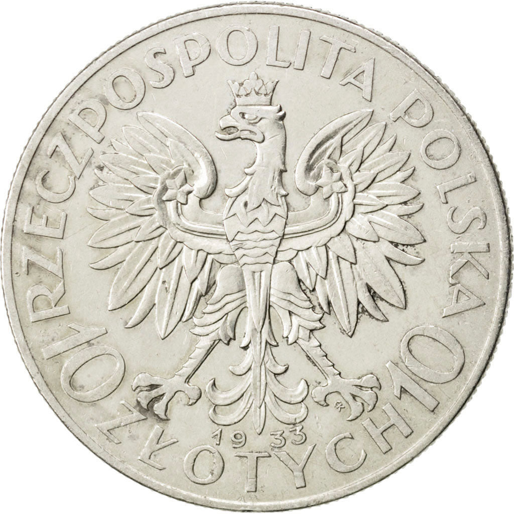 Polonia, 10 Zlotych, 1933, Warsaw, BB, Argento, KM:22