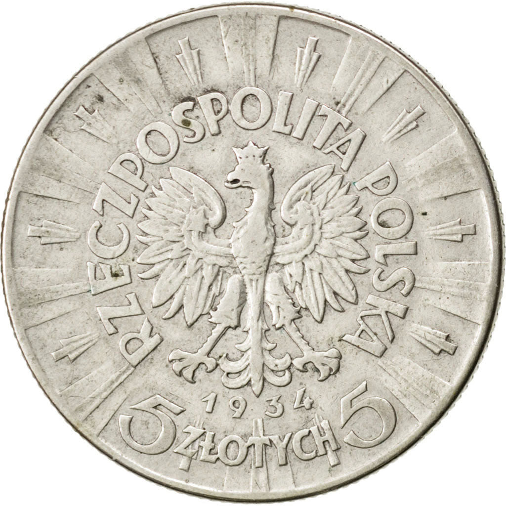 POLAND, 5 Zlotych, 1934, Warsaw, KM #28, EF(40-45), Silver, 28, 10.93