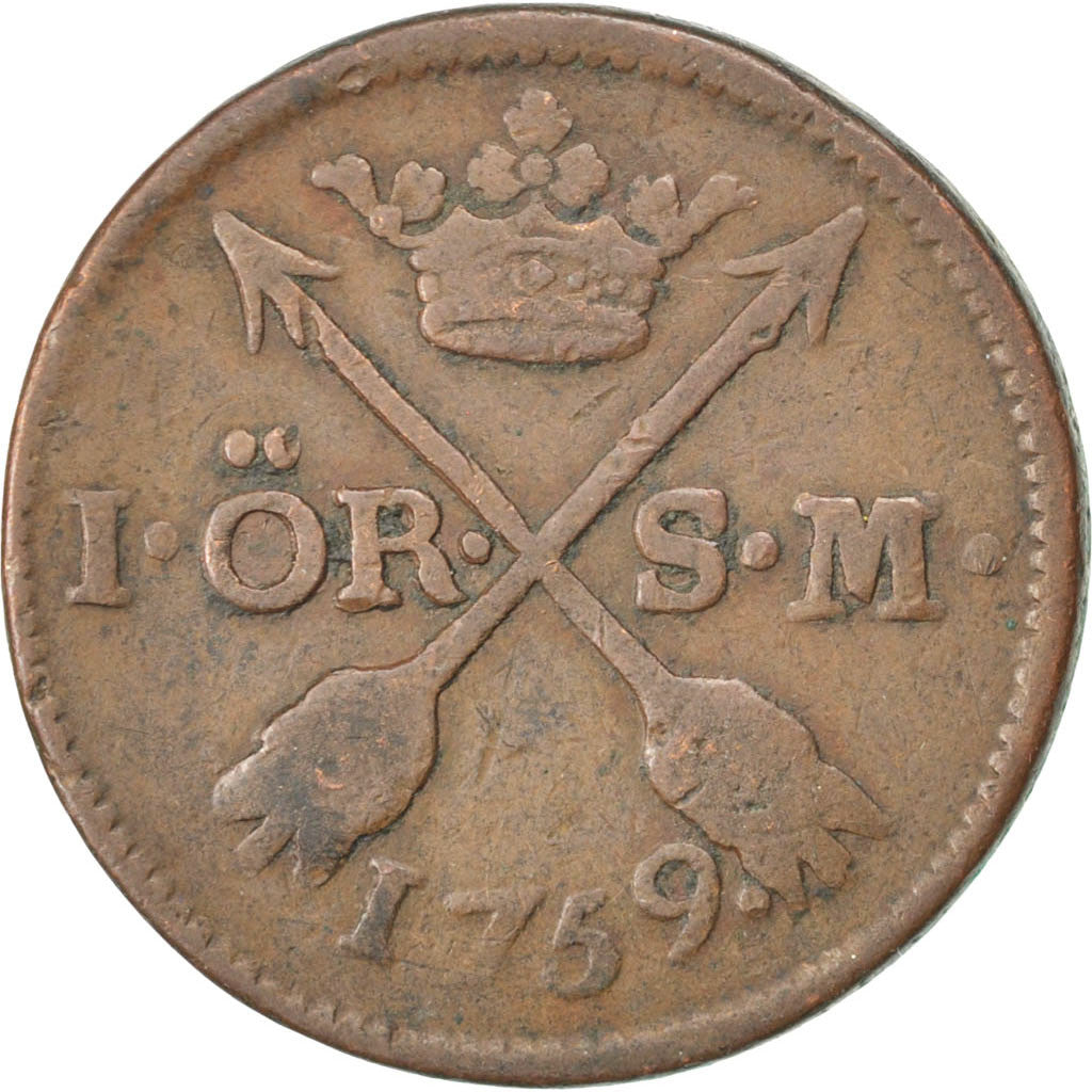 Coin, Sweden, Adolf Frederick, Ore, S.M., 1759, VF(20-25), Copper, KM:460