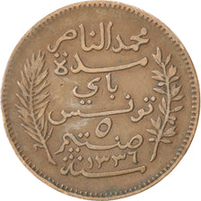 TUNISIA, 5 Centimes, 1917, Paris, KM #235, EF(40-45), Bronze, 26, 5.03