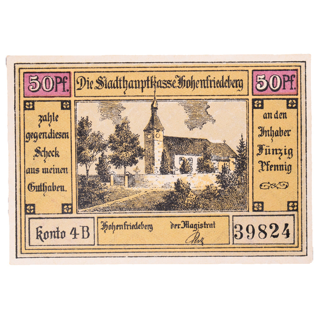 Banknote, Germany, Hohenfriedeberg, 50 Pfennig, Eglise, O.D, UNC(63), Mehl:620.1