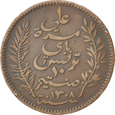 TUNISIA, 10 Centimes, 1891, Paris, KM #222, EF(40-45), Bronze, 9.68