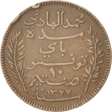 Monnaie, Tunisie, Muhammad al-Hadi Bey, 10 Centimes, 1904, Paris, TTB, Bronze