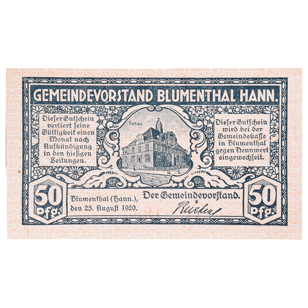 Banknote, Germany, Blumenthal Gemeinde, 50 Pfennig, paysage, 1920, 1920-08-23