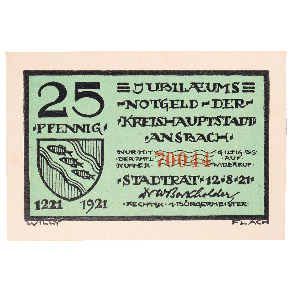 Banknote, Germany, Ansbach, 25 Pfennig, personnage, 1921, 1921-08-12