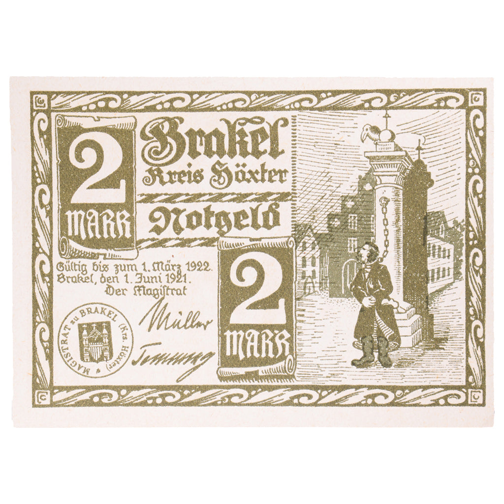 Banconote, Germania, Brakel Stadt, 2 Mark, personnage, 1922, 1921-06-01, SPL