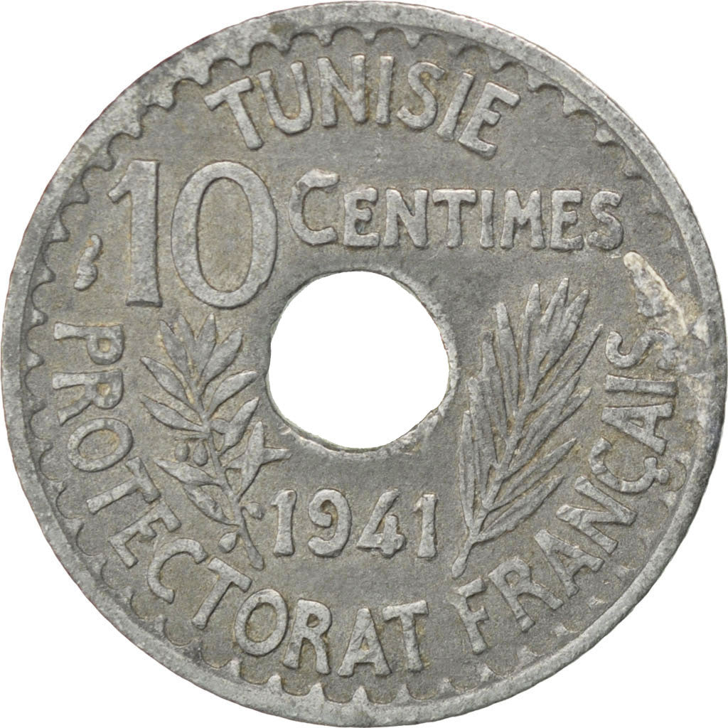 Münze, Tunesien, Ahmad Pasha Bey, 10 Centimes, 1941, Paris, SS, Zinc, KM:267