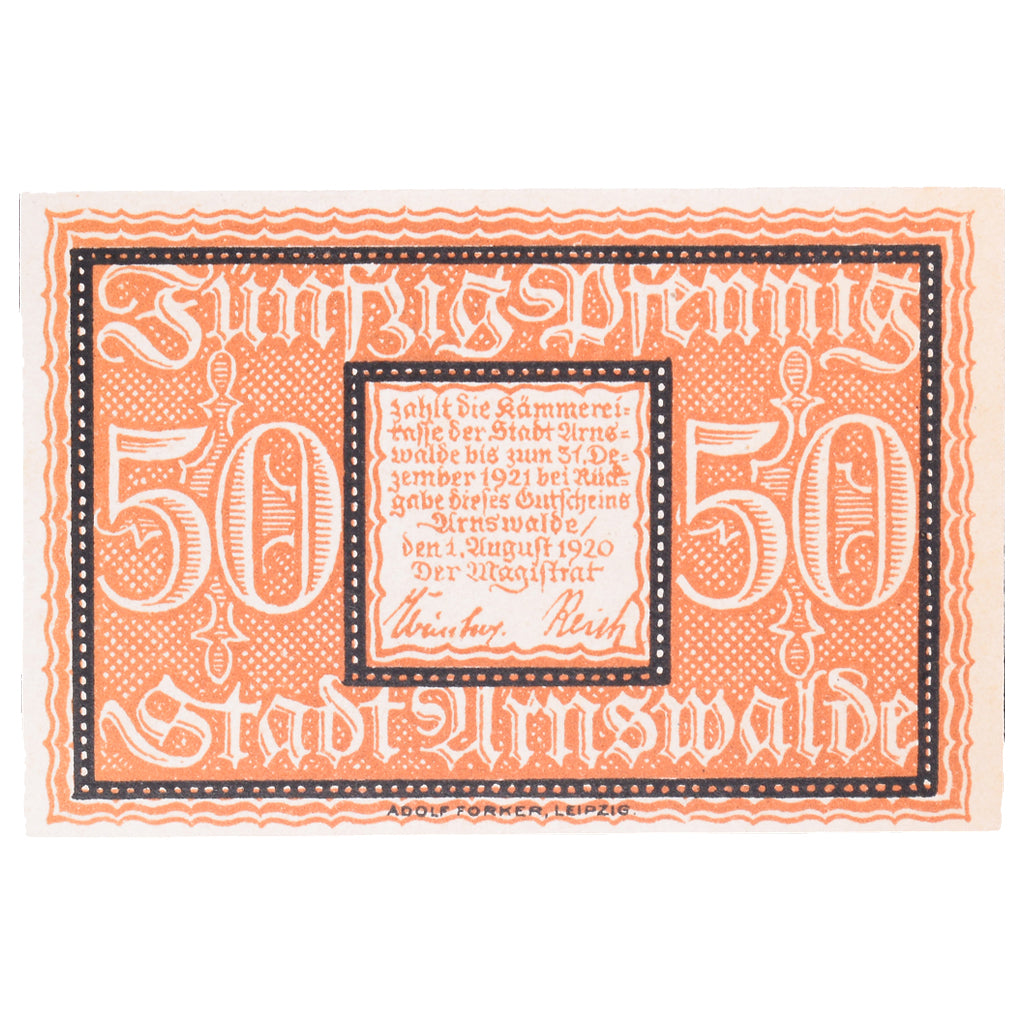 Banknote, Germany, Arnswalde Stadt, 50 Pfennig, chateau 1, 1920, 1920-08-01