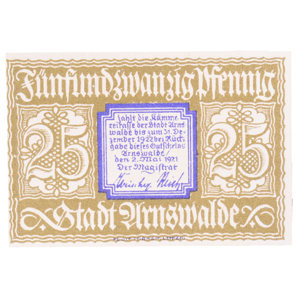 Banknote, Germany, Arnswalde Stadt, 25 Pfennig, château, 1920, 1920-08-01